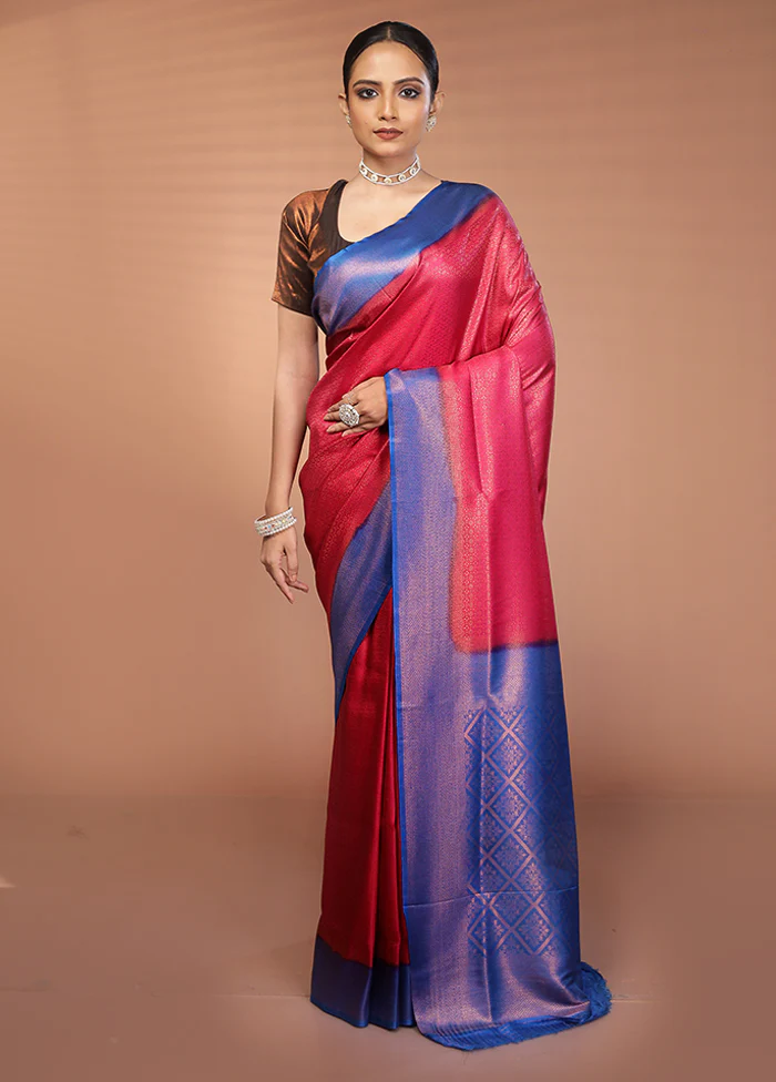 Pink Dupion Silk Saree With Blouse Piece - Image 2