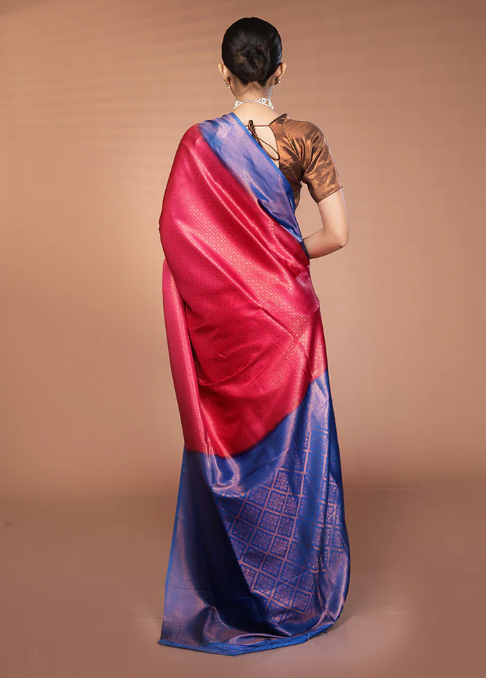 Pink Dupion Silk Saree With Blouse Piece - Image 3