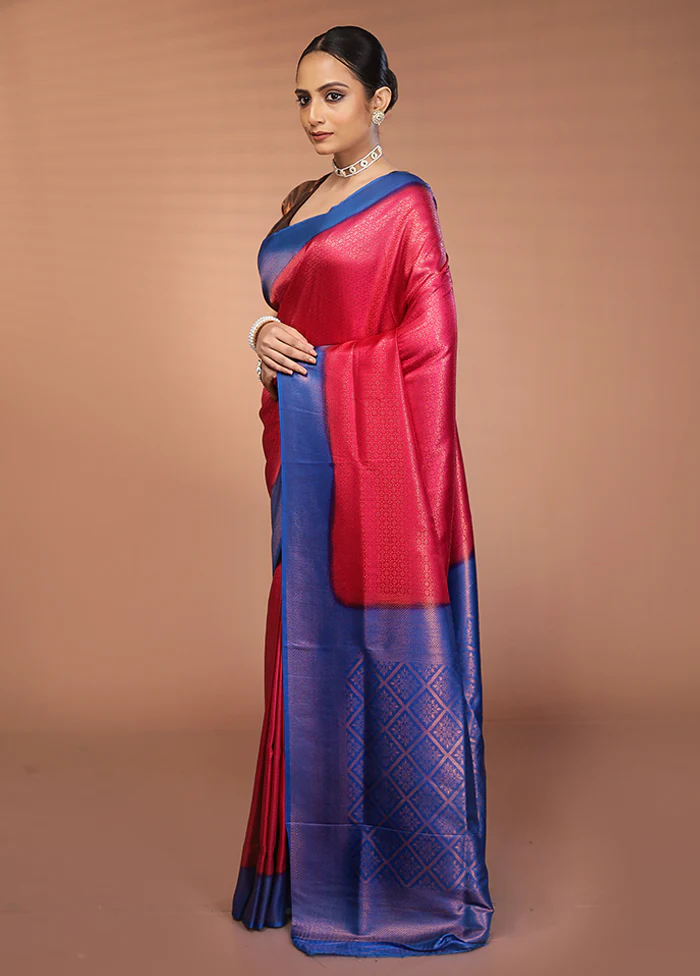 Pink Dupion Silk Saree With Blouse Piece - Image 4