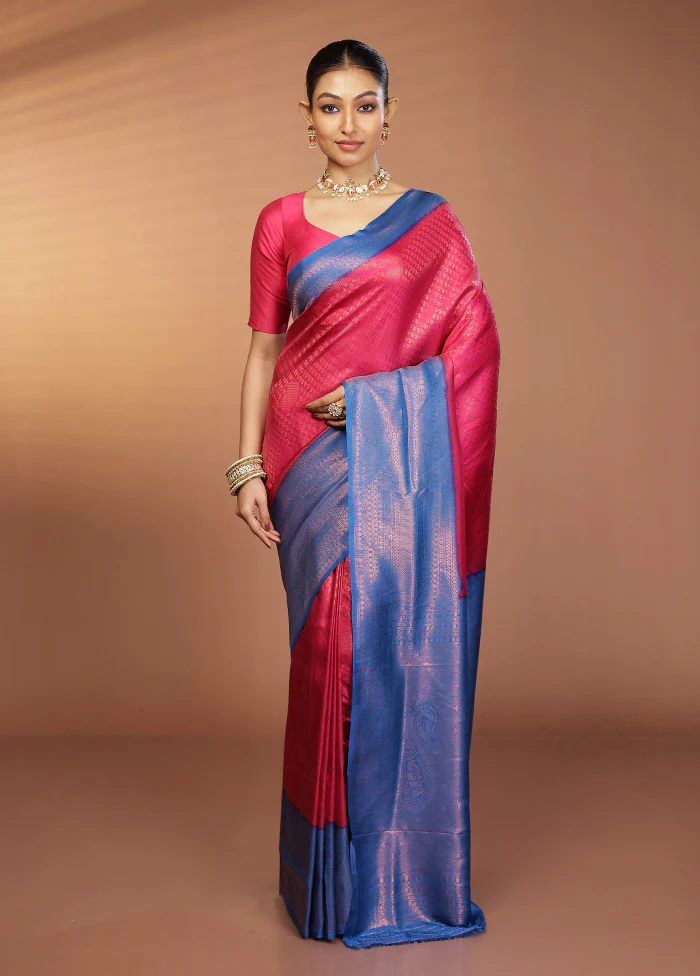 Pink Dupion Silk Saree With Blouse Piece - Image 2