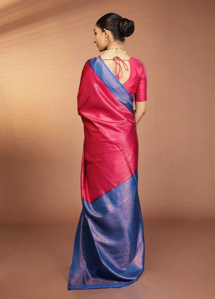 Pink Dupion Silk Saree With Blouse Piece - Image 3