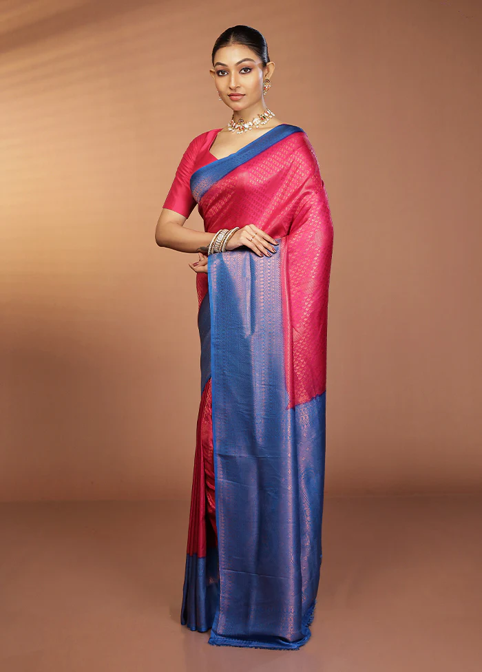 Pink Dupion Silk Saree With Blouse Piece - Image 4