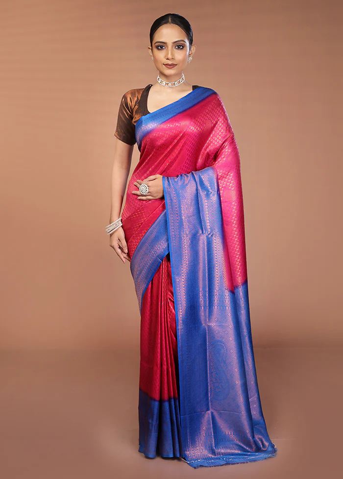 Pink Dupion Silk Saree With Blouse Piece - Image 2