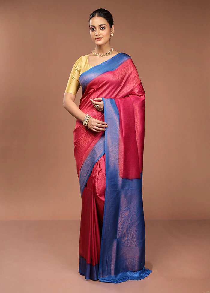 Pink Dupion Silk Saree With Blouse Piece - Image 2