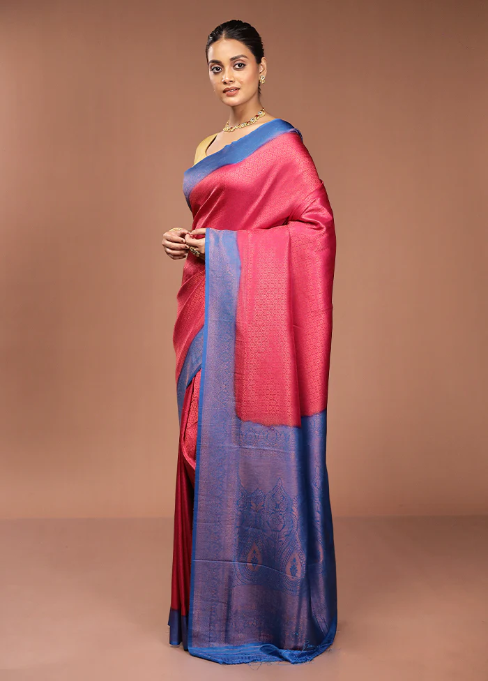Pink Dupion Silk Saree With Blouse Piece - Image 4
