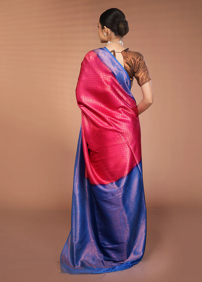 Pink Dupion Silk Saree With Blouse Piece - Image 3