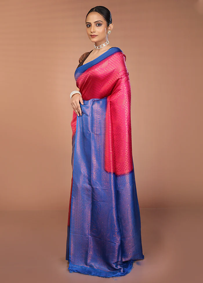 Pink Dupion Silk Saree With Blouse Piece - Image 4