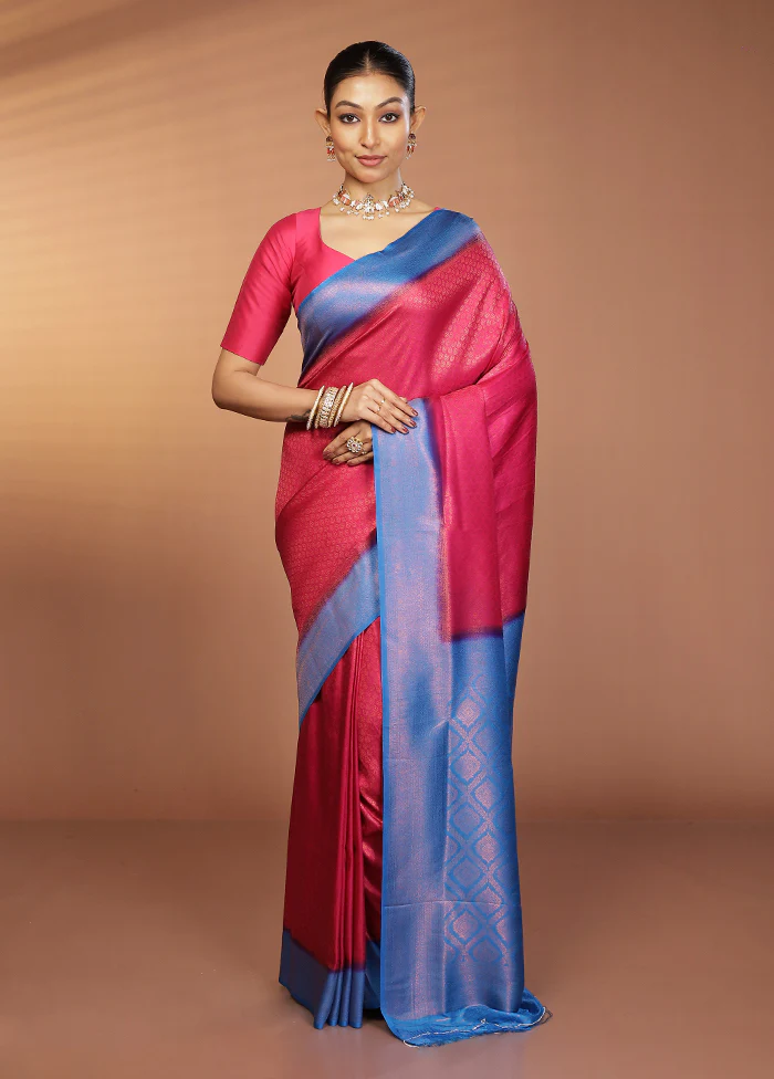 Pink Dupion Silk Saree With Blouse Piece - Image 2