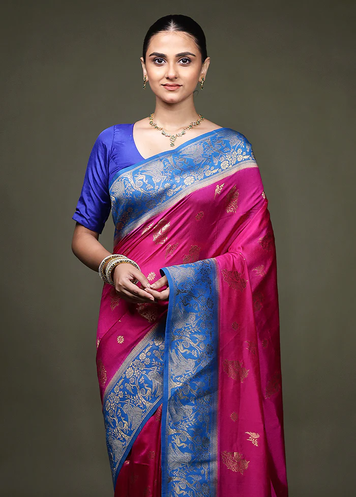 Pink Dupion Silk Saree With Blouse Piece