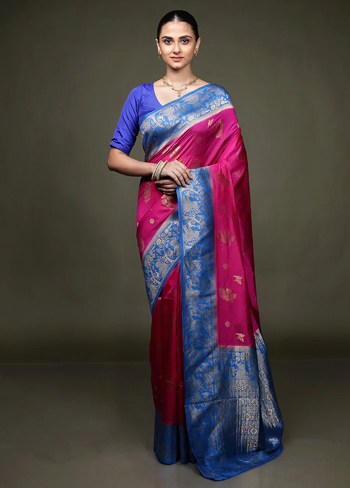 Pink Dupion Silk Saree With Blouse Piece - Image 2