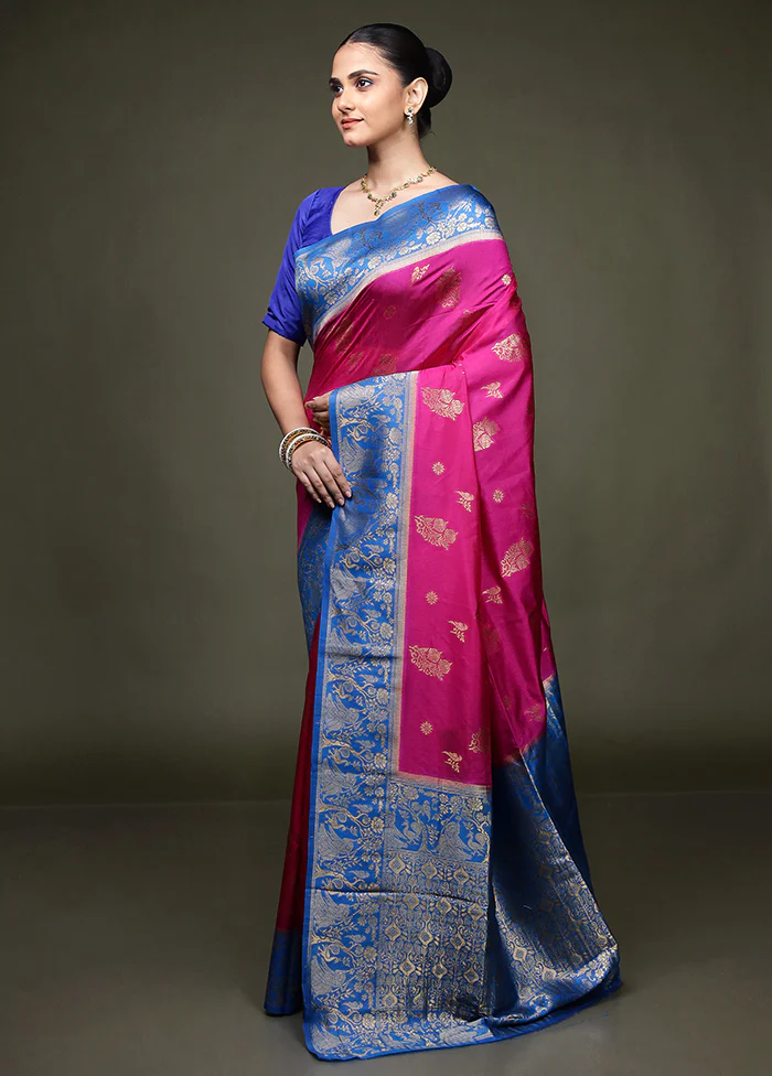 Pink Dupion Silk Saree With Blouse Piece - Image 4