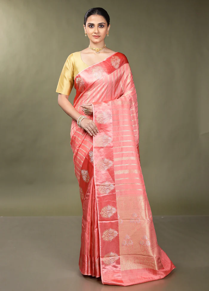 Pink Dupion Silk Saree With Blouse Piece - Image 2