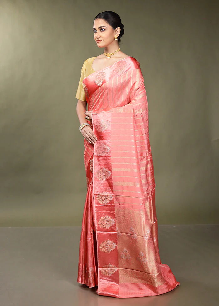 Pink Dupion Silk Saree With Blouse Piece - Image 4