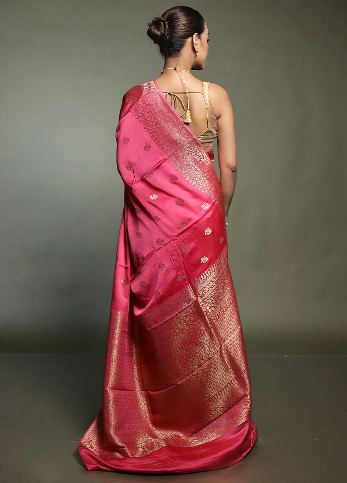 Pink Dupion Silk Saree With Blouse Piece - Image 3