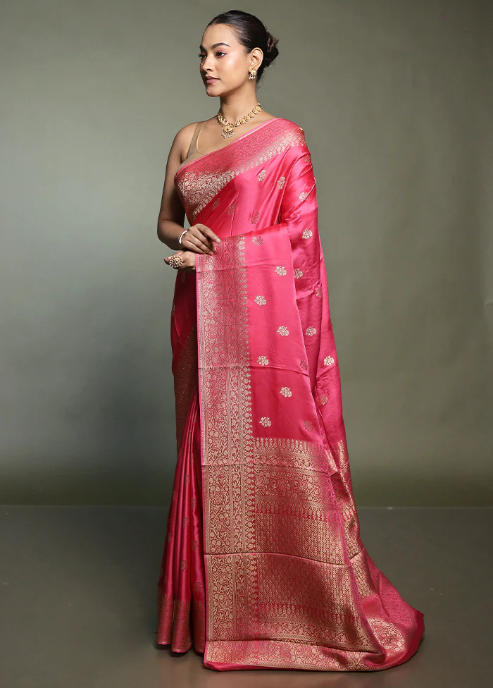 Pink Dupion Silk Saree With Blouse Piece - Image 4