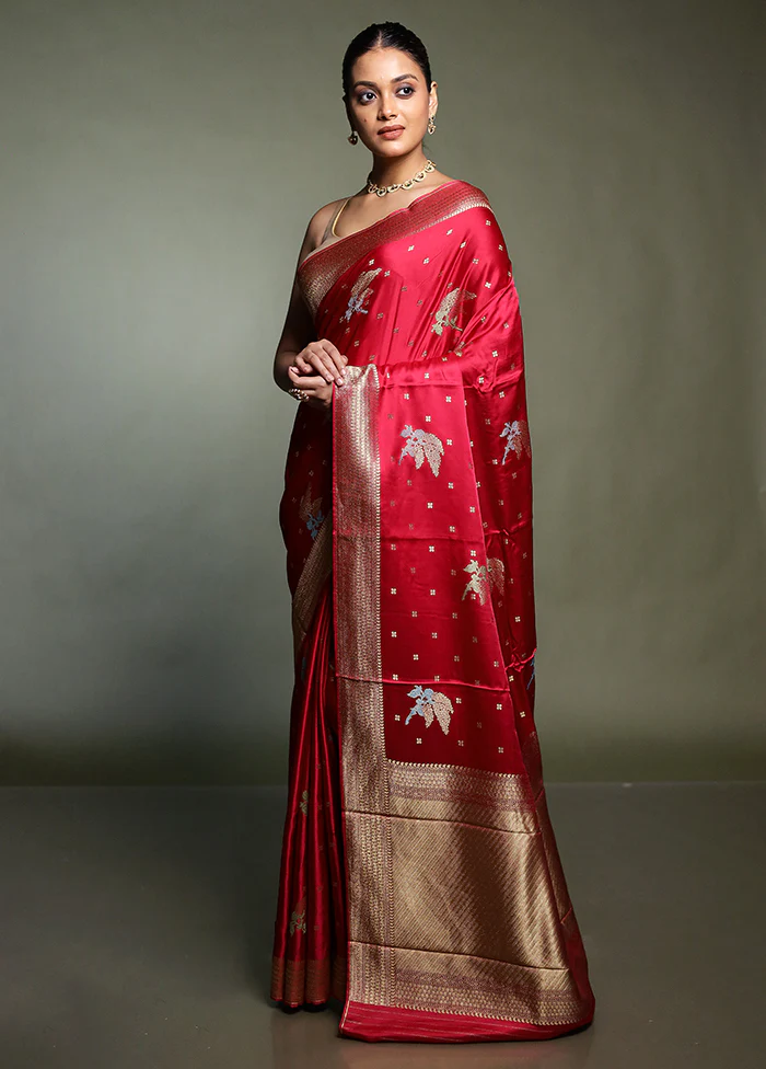Pink Dupion Silk Saree With Blouse Piece - Image 4