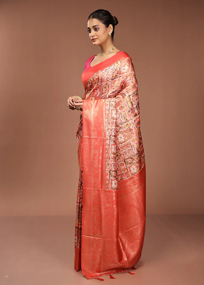 Pink Dupion Silk Saree With Blouse Piece - Image 4