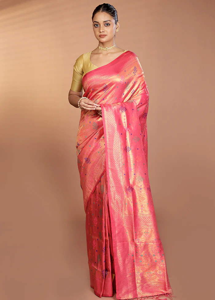 Pink Dupion Silk Saree With Blouse Piece - Image 2