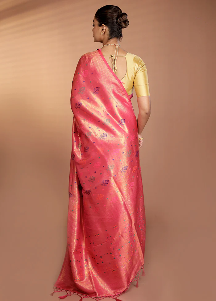 Pink Dupion Silk Saree With Blouse Piece - Image 3