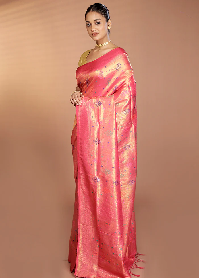 Pink Dupion Silk Saree With Blouse Piece - Image 4