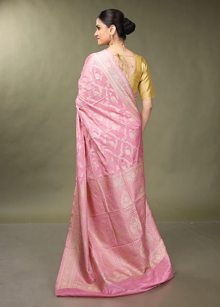 Pink Dupion Silk Saree With Blouse Piece - Image 3
