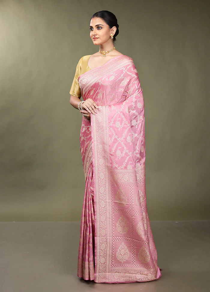 Pink Dupion Silk Saree With Blouse Piece - Image 4