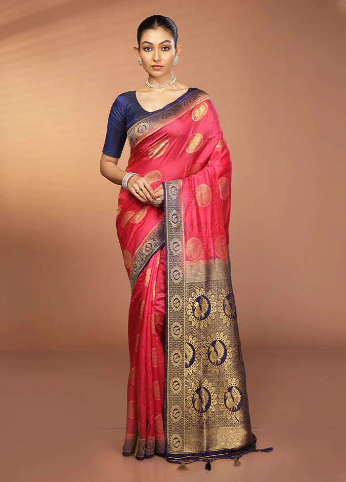 Pink Dupion Silk Saree With Blouse Piece - Image 2