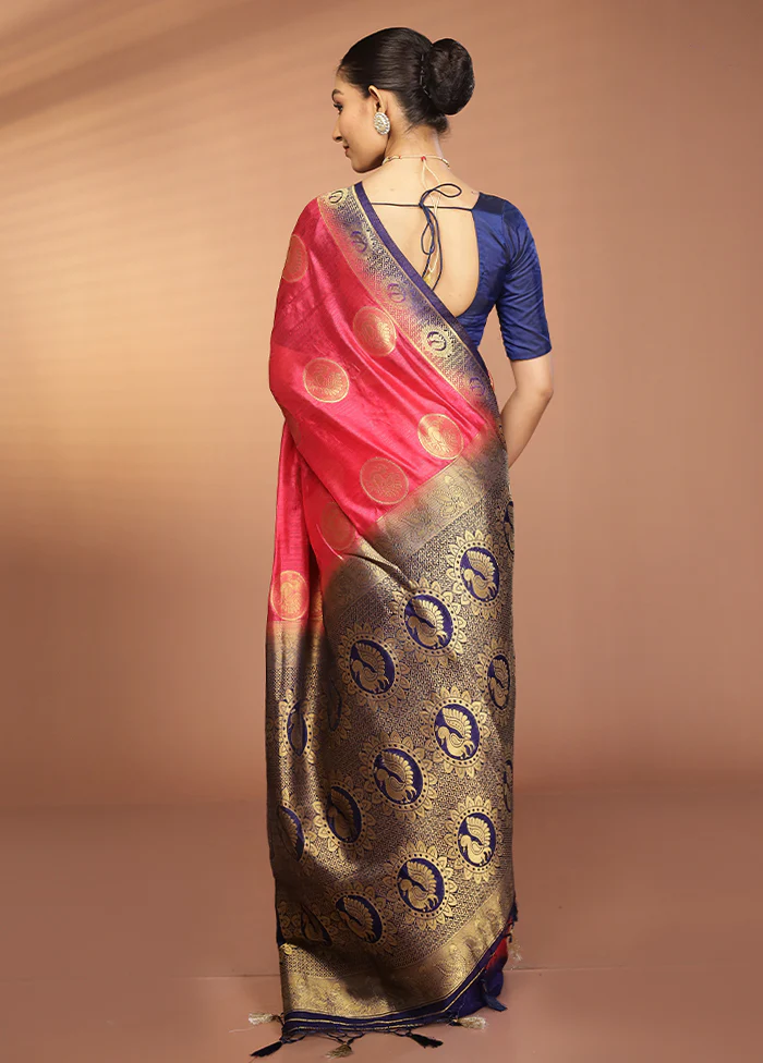 Pink Dupion Silk Saree With Blouse Piece - Image 3