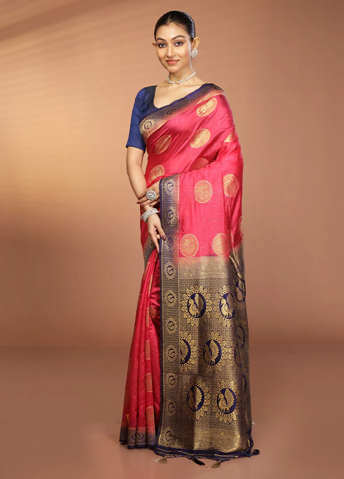 Pink Dupion Silk Saree With Blouse Piece - Image 4