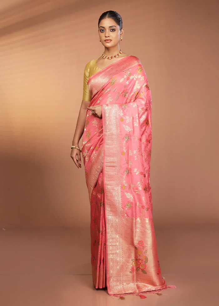 Pink Dupion Silk Saree With Blouse Piece - Image 2