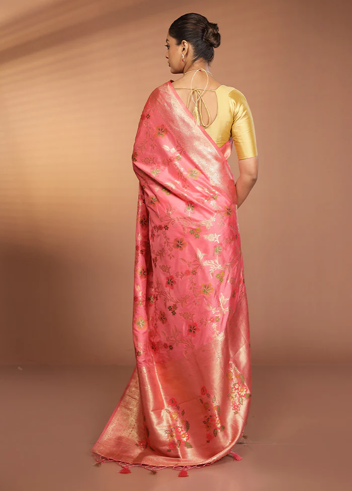 Pink Dupion Silk Saree With Blouse Piece - Image 3