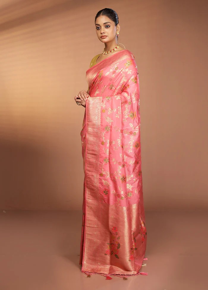 Pink Dupion Silk Saree With Blouse Piece - Image 4