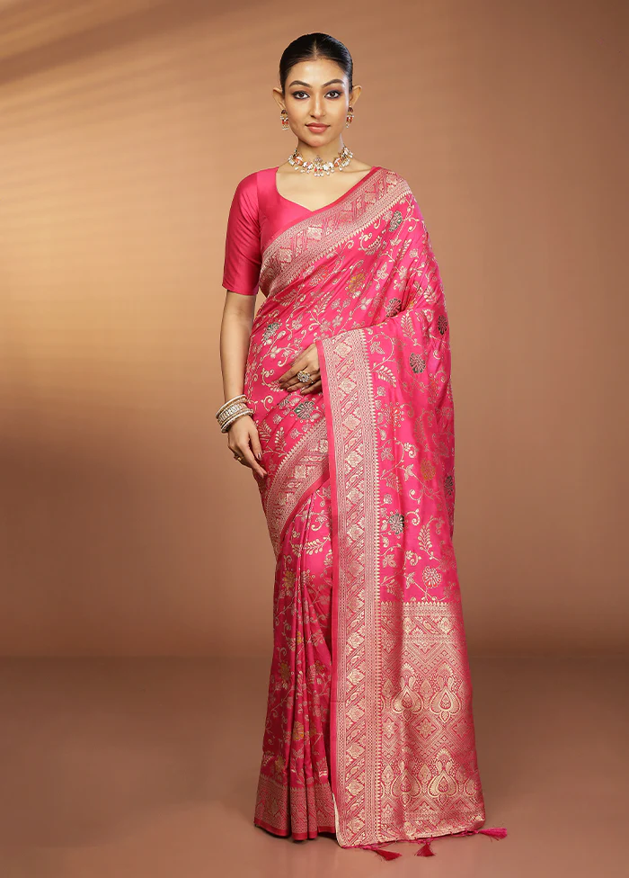 Pink Dupion Silk Saree With Blouse Piece - Image 2