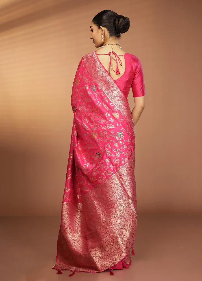 Pink Dupion Silk Saree With Blouse Piece - Image 3