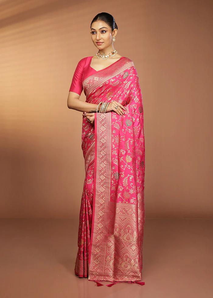 Pink Dupion Silk Saree With Blouse Piece - Image 4