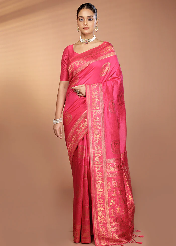 Pink Dupion Silk Saree With Blouse Piece - Image 2