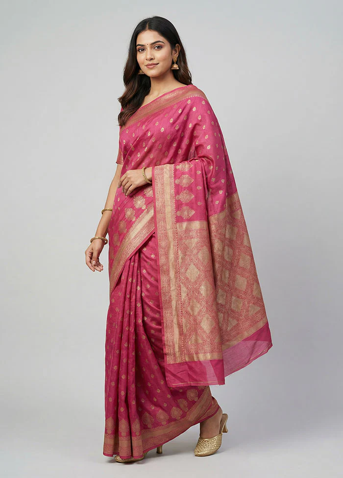 Pink Dupion Silk Saree With Blouse Piece