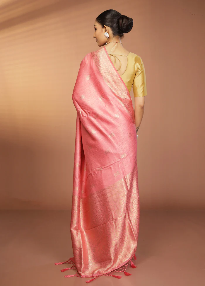 Pink Dupion Silk Saree With Blouse Piece - Image 3