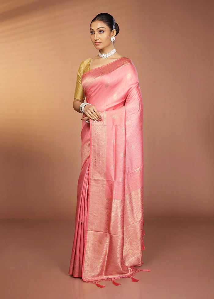 Pink Dupion Silk Saree With Blouse Piece - Image 4