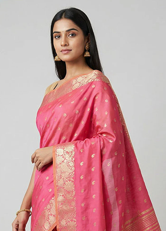 Pink Dupion Silk Saree With Blouse Piece - Image 2