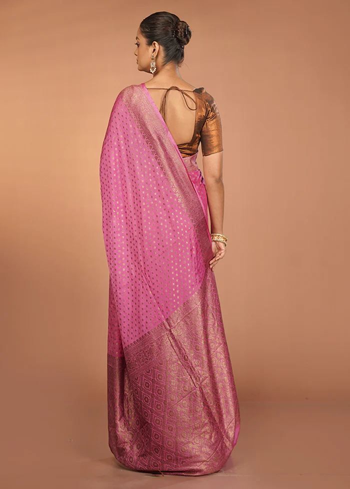 Pink Dupion Silk Saree With Blouse Piece - Image 3
