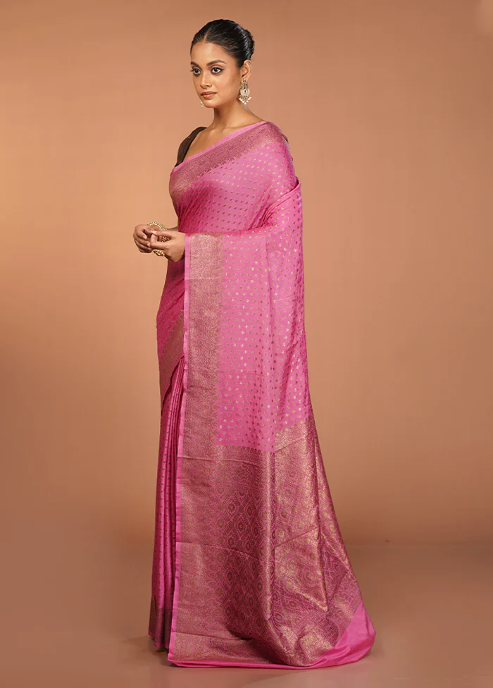 Pink Dupion Silk Saree With Blouse Piece - Image 4