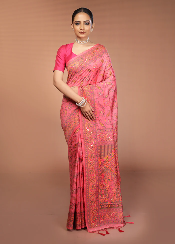 Pink Dupion Silk Saree With Blouse Piece - Image 2