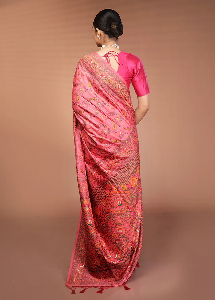 Pink Dupion Silk Saree With Blouse Piece - Image 3