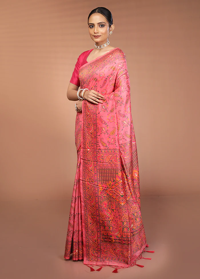 Pink Dupion Silk Saree With Blouse Piece - Image 4