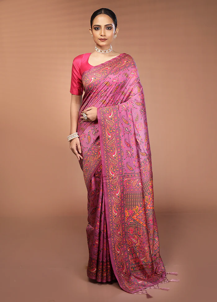 Pink Dupion Silk Saree With Blouse Piece - Image 2