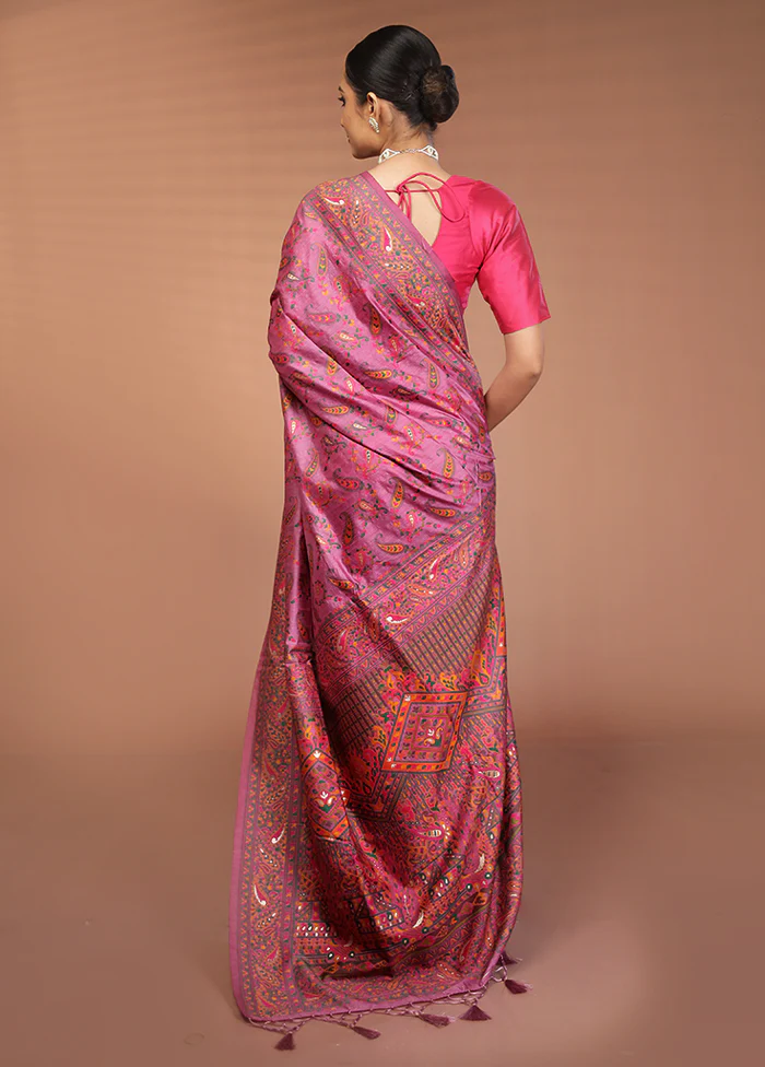 Pink Dupion Silk Saree With Blouse Piece - Image 3