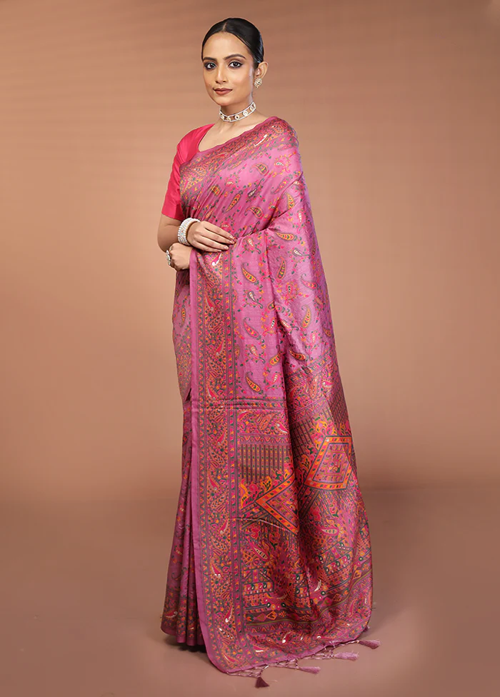 Pink Dupion Silk Saree With Blouse Piece - Image 4