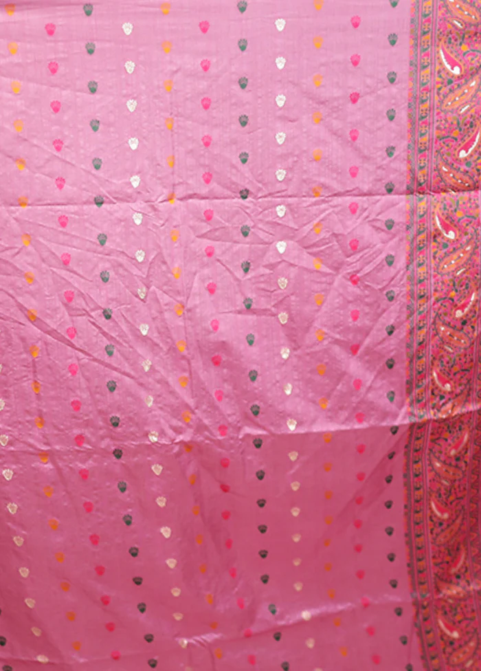 Pink Dupion Silk Saree With Blouse Piece - Image 5