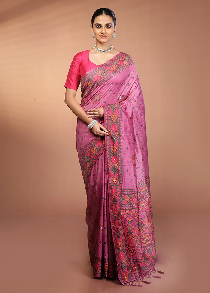 Pink Dupion Silk Saree With Blouse Piece - Image 2